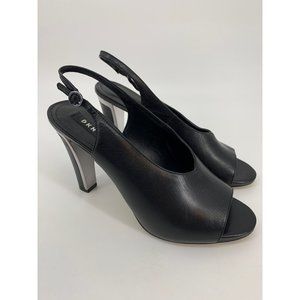 DKNY Black Leather Slingback Pumps with Open Toe Size 9.5